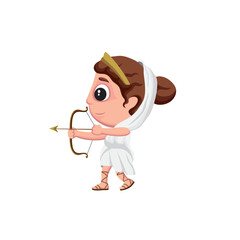 Cute cartoon style vector illustration of Greek goddess Artemis