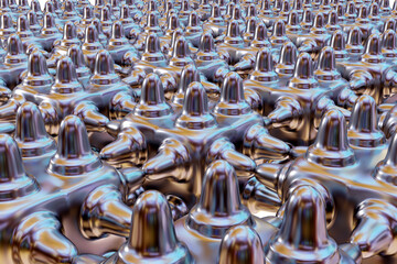 Obraz premium Steel abstract details. Gray metal background. Concept of steel industry. Three-dimensional background. Same type of metal elements. Steel texture. Background of silver elements. 3d rendering.