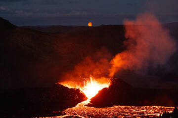 Iceland volcano eruption with lava