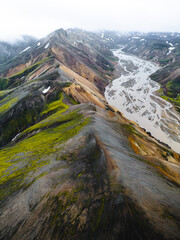 Icelandic highlands drone shot landscape