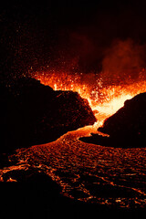 Iceland volcano eruption with lava
