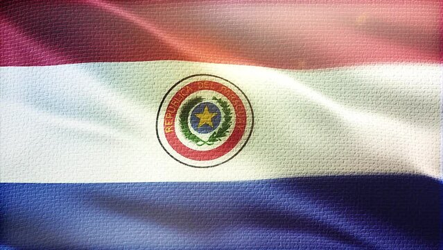 Flag of Paraguay. Beautiful detailed texture fabric waving in the wind.