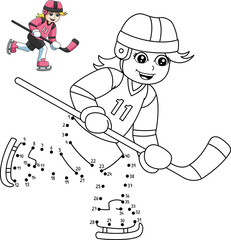 Dot to Dot Girl Playing Hockey Coloring Page 