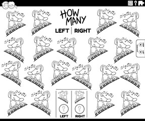 count left and right pictures of dog playing the piano coloring page