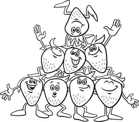 cartoon happy strawberries group coloring page