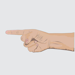 Right hand pointing, closed position, White male right hand. Presentations, Cards, letters, printed sheets, print on fabric, web publications.