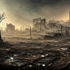 Charred, radioactive post-apocalyptic wasteland in nuclear summer - detailed digital painting sci-fi video game environment concept art - obrazy, fototapety, plakaty