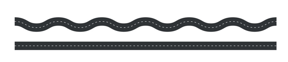 Road Set vector. Road segments, parts set. Highway elements. Way constructor. Urban crosswalk.
