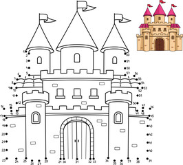 Dot to Dot Royal Castle Coloring Page for Kids