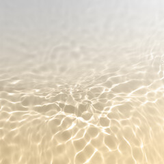 Pure swimming pool water background toned in sand and white color with sun ray lights on it. Sun reflections on water waves. Trendy summer banner with copy space