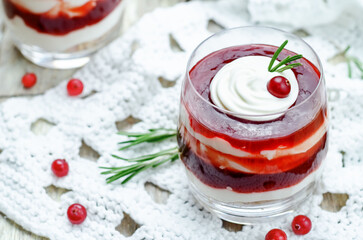 Cranberry sweet sauce Greek yogurt parfait in a glass