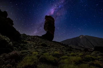 Foto op Canvas roques de Garcia stone and the milky way Teide mountain volcano in the Teide National Park  Tenerife  Canary Islands  Spain. © Melinda Nagy