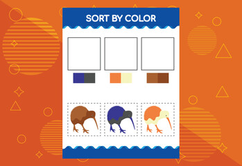 Sort by color worksheet for kids. Good for school and kindergarten projects. Educational worksheet