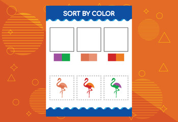 Sort by color worksheet for kids. Good for school and kindergarten projects. Educational worksheet