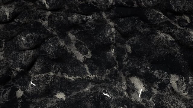 Gray-white carpet with patterns. Motion.Computer graphics with a floor that rises and falls in different parts with dark drawings.