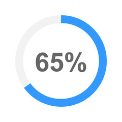 Round 65 percent filled loading bar. Progress, process, battery charging, waiting, transfer, buffering or downloading icon. Infographic element for website or mobile app. Vector flat illustration - obrazy, fototapety, plakaty