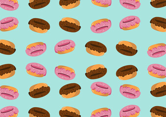 chocolate and strawberry donut illustration on a blue background