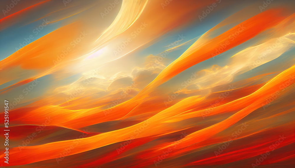 Wall mural fiery orange sunset sky. colorful colors of dawn. incredible beauty.a beautiful and colorful abstrac