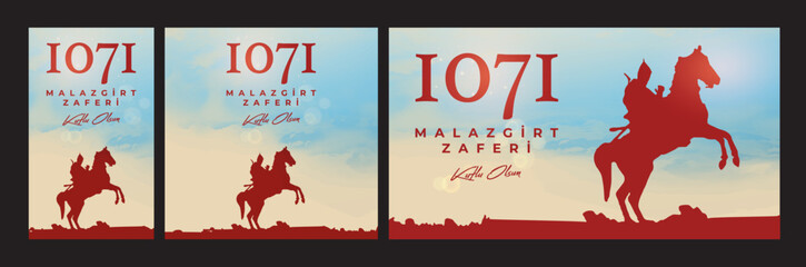 1071 August 26, Malazgirt Zaferi Kutlu Olsun. (Happy Malazgirt Victory) Greeting card, banner, social media template, banner vector illustration.