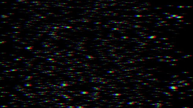 RGB snowfall animation with VHS static. Retro glitch video