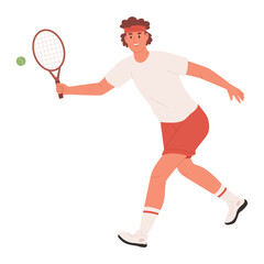 Obraz na płótnie Canvas Man with racket playing tennis. Active sport with ball. 