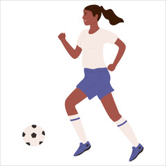 Woman playing football. Female palyer inactive sport game with ball.