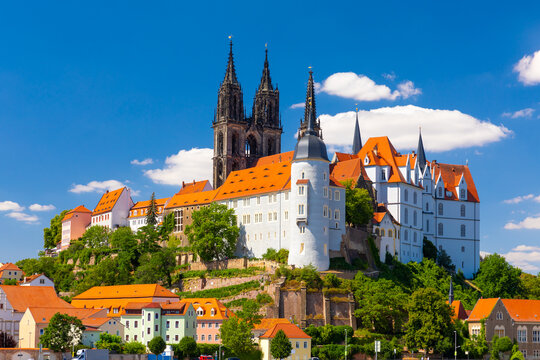 Awesome view on Albrechtsburg castle and cathedral on the river Elbe. Meissen, Saxony, Germany