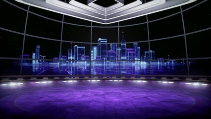 Retro aesthetic purple, virtual background. TV backdrop Ideal for game shows, or technology news events. Graphics loop suitable on VR tracking systems with green screen