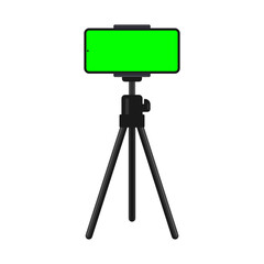Smart phone with green screen horizontal on tripod. Vector Illustration