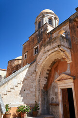 entrance to the historic chapel in the Orthodox monastery on the island of Crete