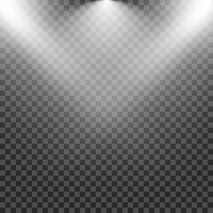 Set of spotlights isolated on transparent background. Vector glowing light effect with golden rays.Light studio. Abstract light.Transparent background.