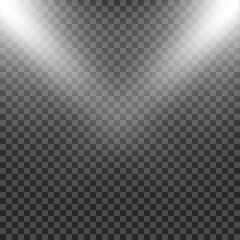Set of spotlights isolated on transparent background. Vector glowing light effect with golden rays.Light studio. Abstract light.Transparent background.