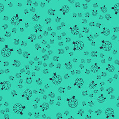 Black Christmas wreath icon isolated seamless pattern on green background. Merry Christmas and Happy New Year. Vector