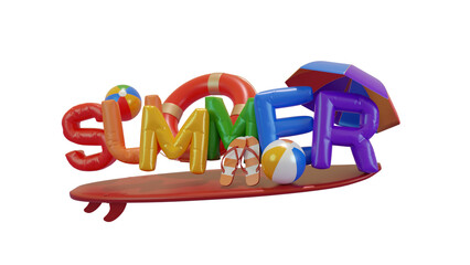 3D Summer Text with Surfboard Element