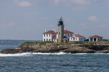 Fototapeta na wymiar Beavertail Lighthouse on Narragansett Bay Rhode Island