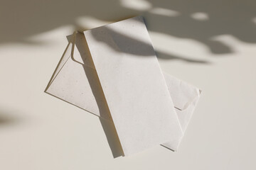 Minimal summer stationery still life. Modern craft paper greeting card, invitation mock up scene...