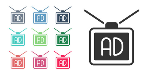 Black Advertising icon isolated on white background. Concept of marketing and promotion process. Responsive ads. Social media advertising. Set icons colorful. Vector