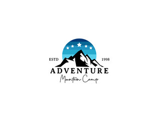 Mountain and adventure camp logo design template. 