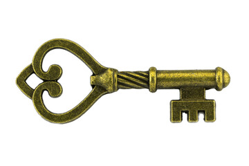 vintage key antique golden key on white background