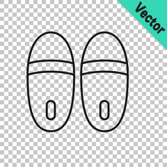 Black line Slippers icon isolated on transparent background. Flip flops sign. Vector