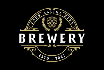 Fototapeta na wymiar Vintage Retro Hops Flower Badge Emblem Label for Brewing Brewery Logo Design