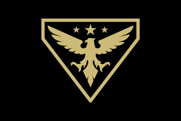 Golden Triangle American Eagle Hawk Falcon Phoenix Bird Badge Emblem for Military Force Army Logo Design