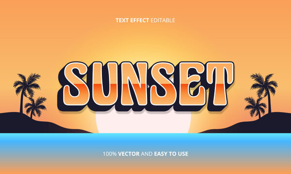 sunset text editable, retro text effects style