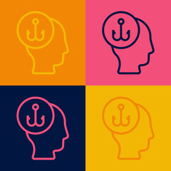 Pop art line Fisherman icon isolated on color background. Vector