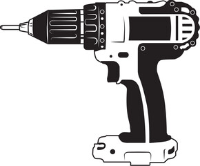 Electric Drill Black & White Vector