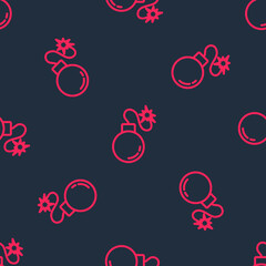 Red line Bomb ready to explode icon isolated seamless pattern on black background. Vector