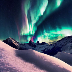 Naklejka premium northen lights on the mountains