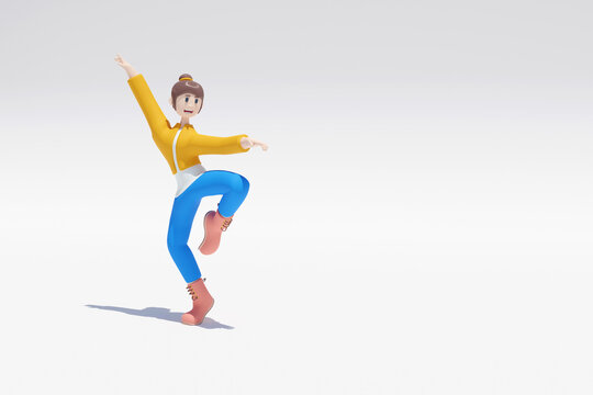 3d illustration of young woman with dance or martial art pose concept strong, empowered, free woman