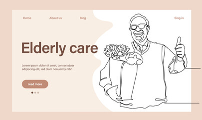 Programs for Seniors Landing Page Template. Elderly Health Care. Elderly care. Cartoon People Vector Illustration.