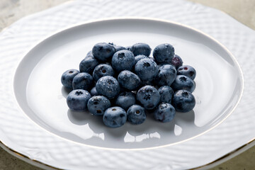  blueberry on white plate macro close up